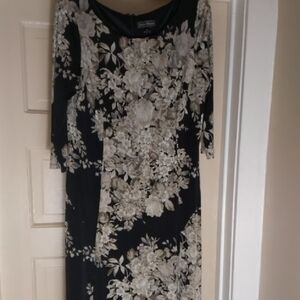 Elegant Black and Cream Floral Dress